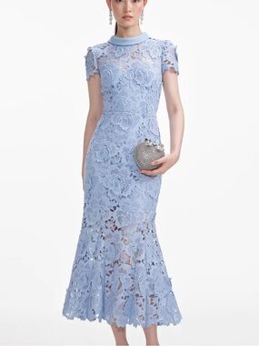 Self-Portrait Blue Floral Lace Midi Dress